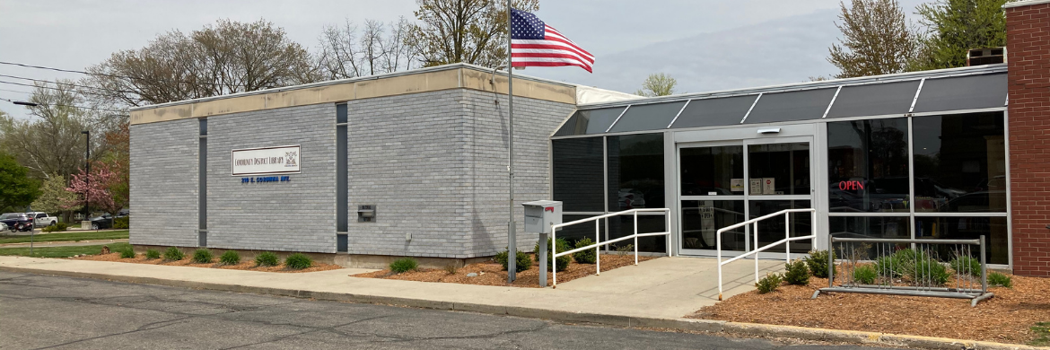 Corunna Branch entrance with flag flying header image 