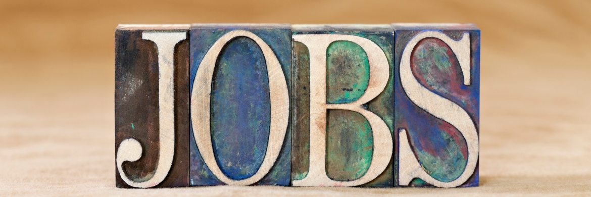 Jobs spelled out with a colorful background