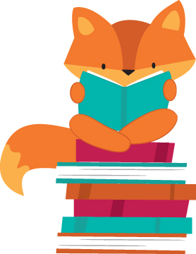 Fox sitting on a stack of books