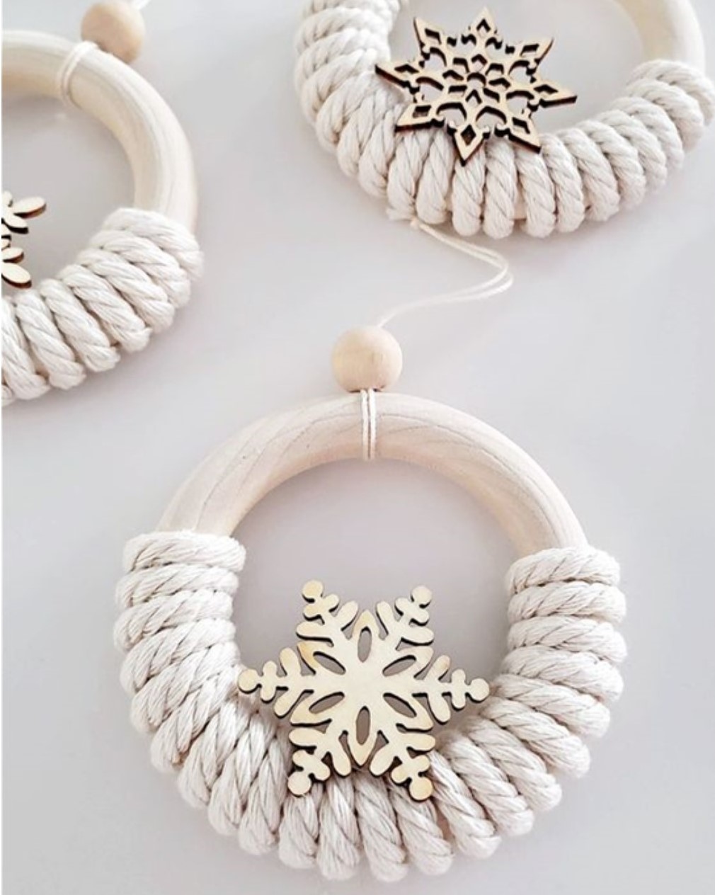 white macrame Christmas ornament