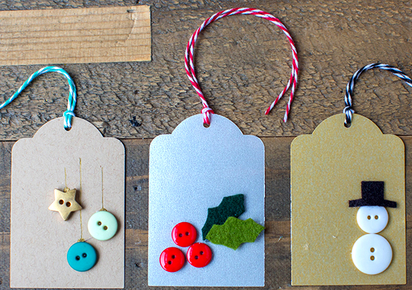 Christmas gift tags with green & red holly and white snowman
