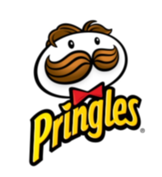 face with brown hair and mustache, words in yellow spelling Pringles