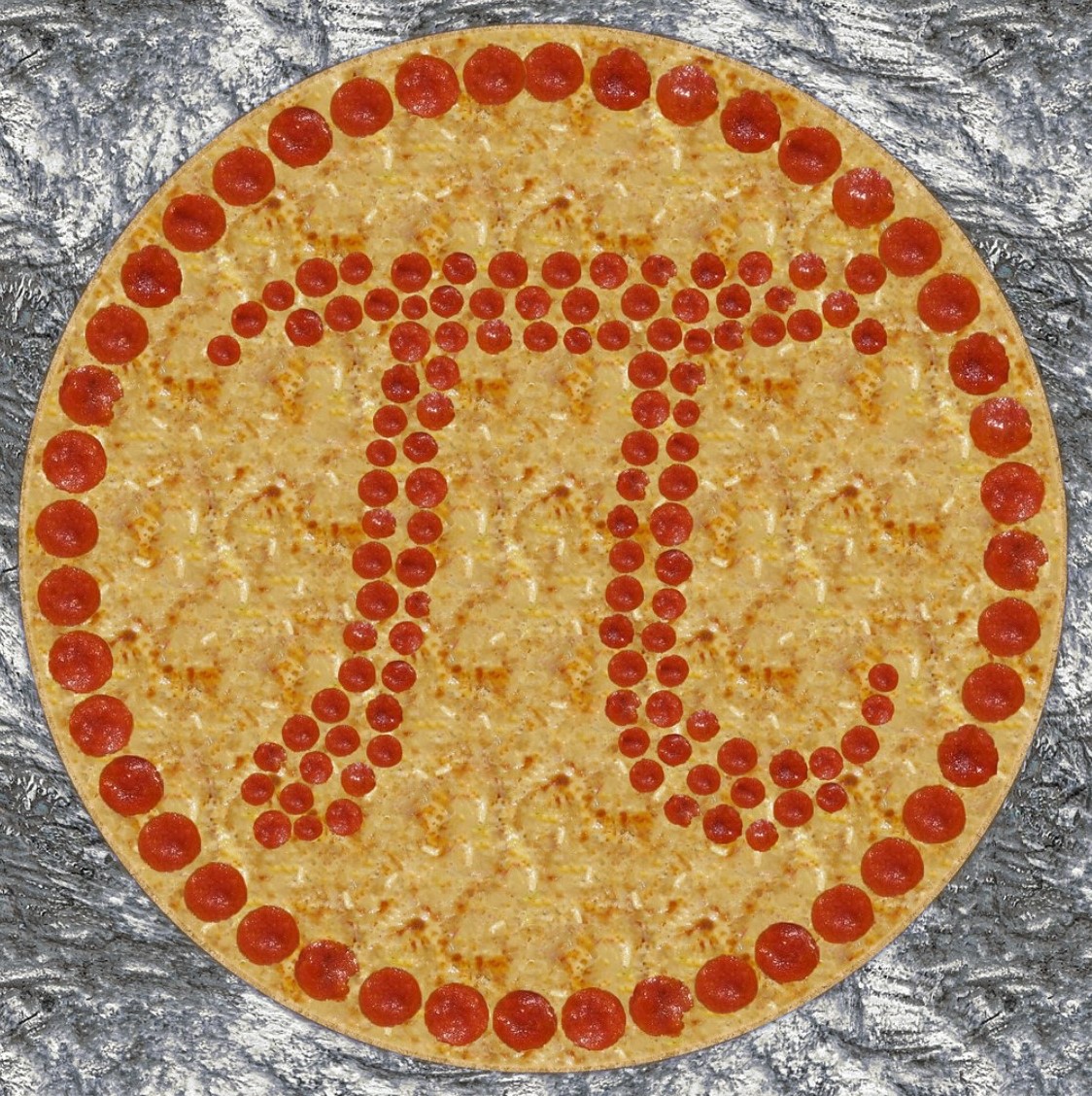 round pizza with pepperoni written as Pi symbol