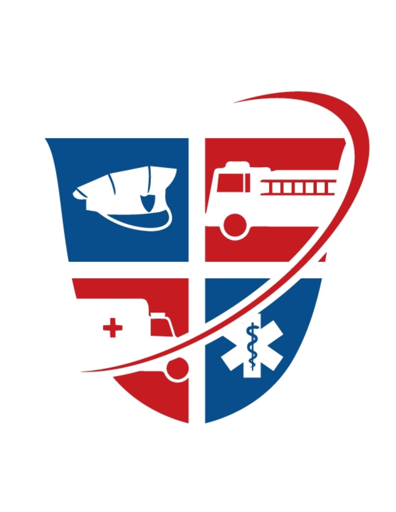 red, white, blue, first responder emblem