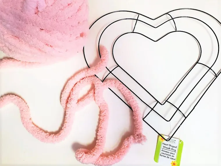 pink yarn and wire heart