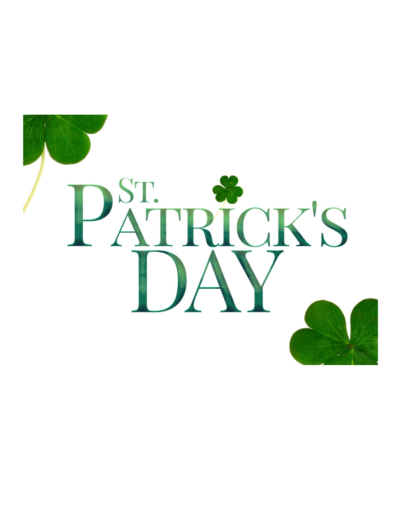 white background, green text spelling St Patrick's Day