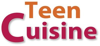 Teen spelled in orange cuisine spelled in purple