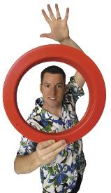 Man holding red circle
