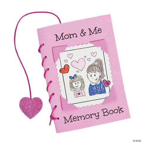 pink book with cartoon drawing of girl and mother