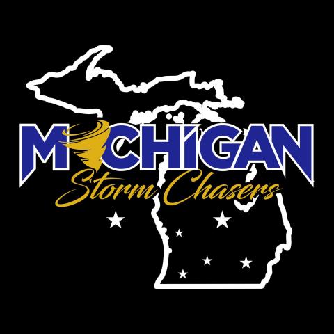 black and white logo for Michigan Storm Chasers