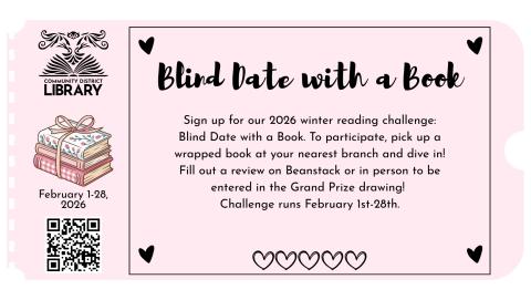 pint sign that says "Blind Date With a Book"
