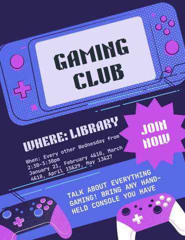purple flyer advertising gaming club