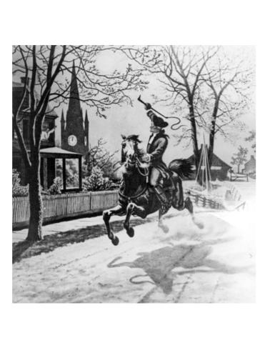 black and white drawing of Paul Revere