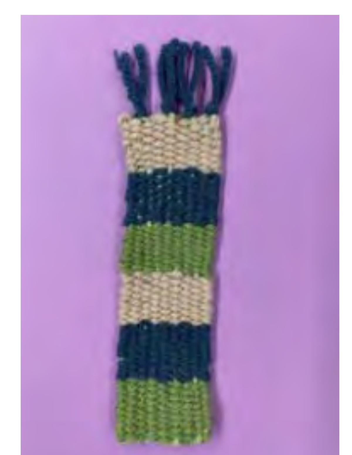 blue, green, beige woven bookmark