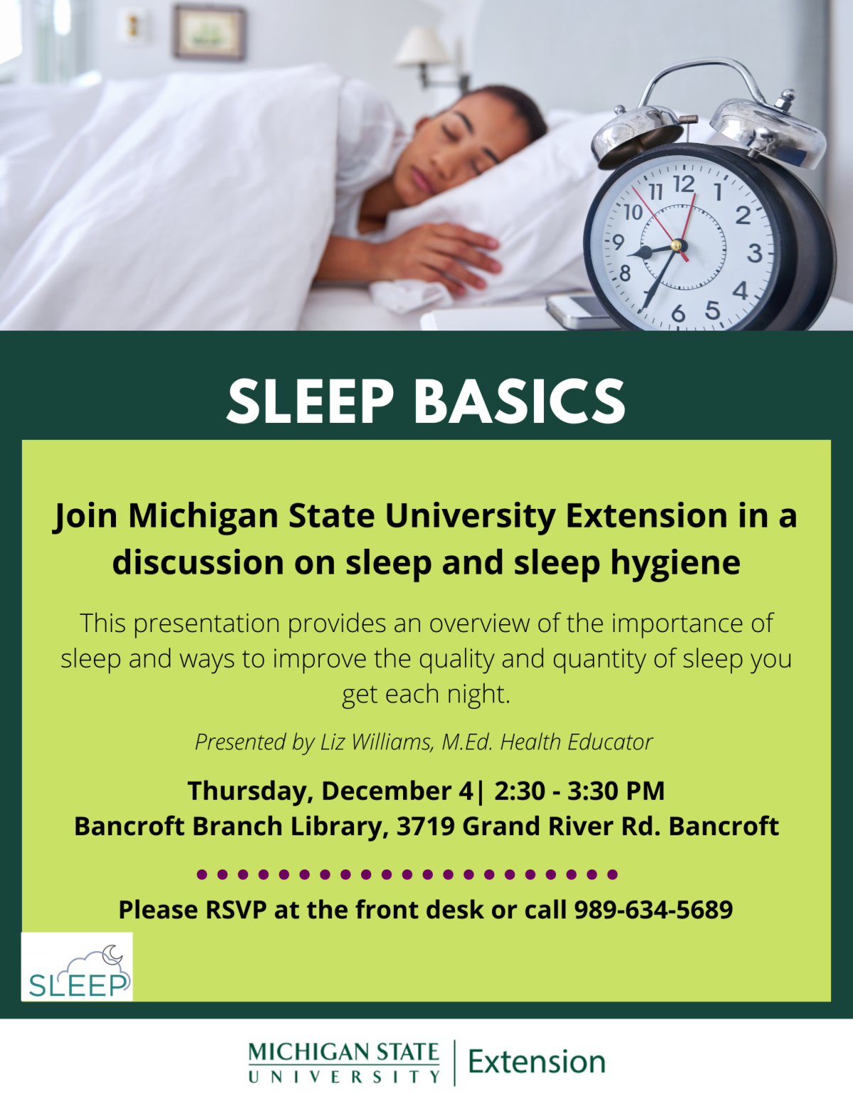flyer about sleep basics class